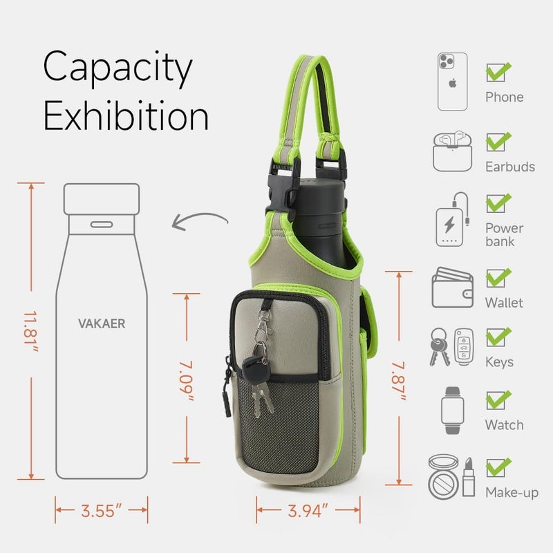 VAKAER Magnetic Gym Bag  Water Bottle Carrier Holder with Phone Pocket & Adjustable Strap 10 Ultra-Strong Magnets Stick to Fitness equipment  Workout Accessories Pouch for Women & Men (Light Grey) - Image 2